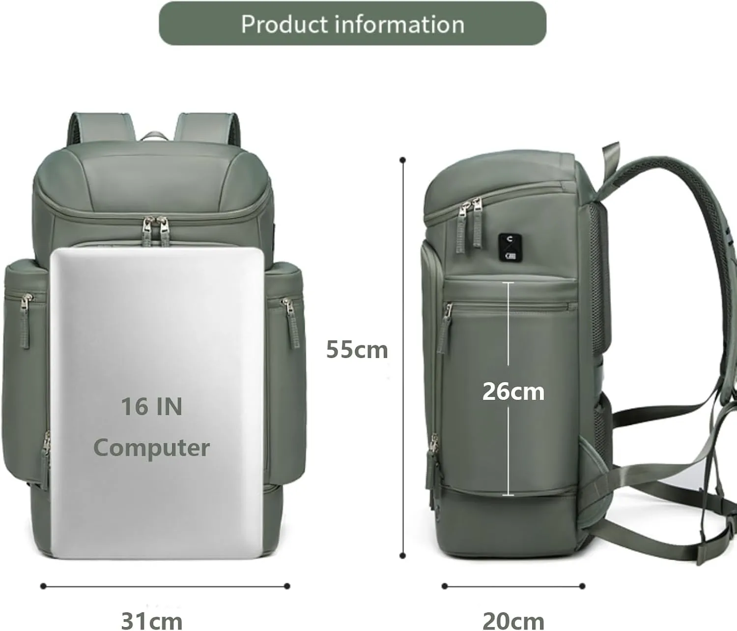 Large Travel Backpack,50L Carry-On Backpack Water Resistant Flight Approved Weekender Bag Luggage Backpack Business Daypack for Men and Women(Army Green)