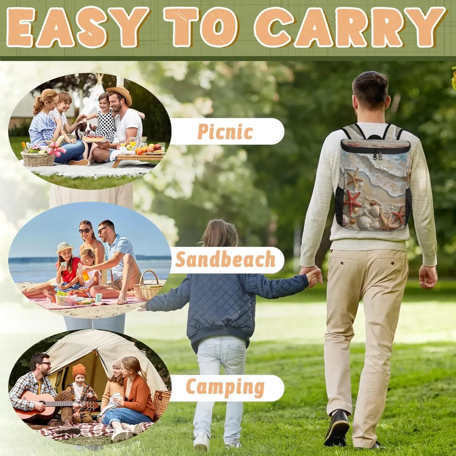 Large Waterproof Insulated Cooler Backpack, Leak Proof Backpack 30 Cans, Lightweight Cooler Bag for Camping