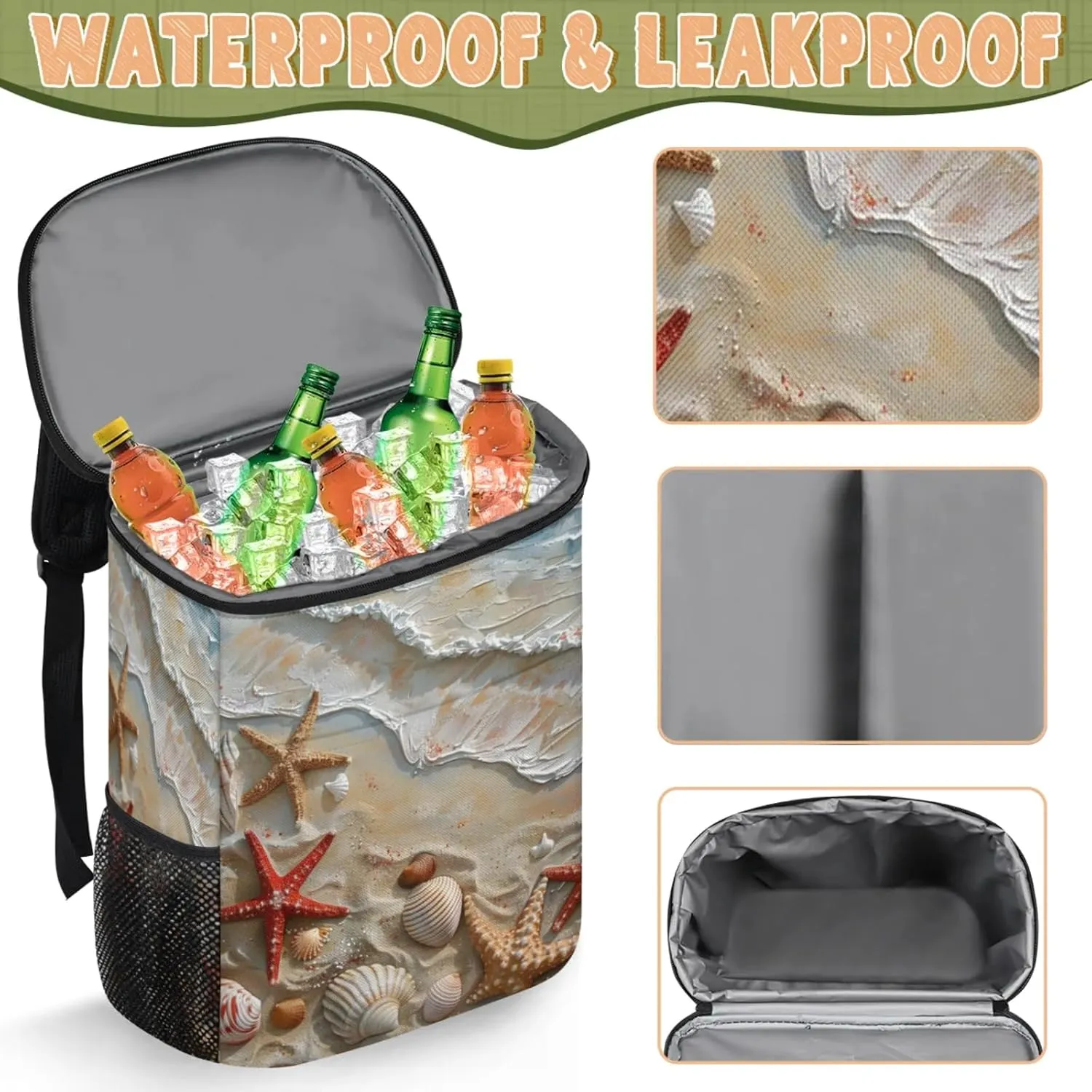 Large Waterproof Insulated Cooler Backpack, Leak Proof Backpack 30 Cans, Lightweight Cooler Bag for Camping