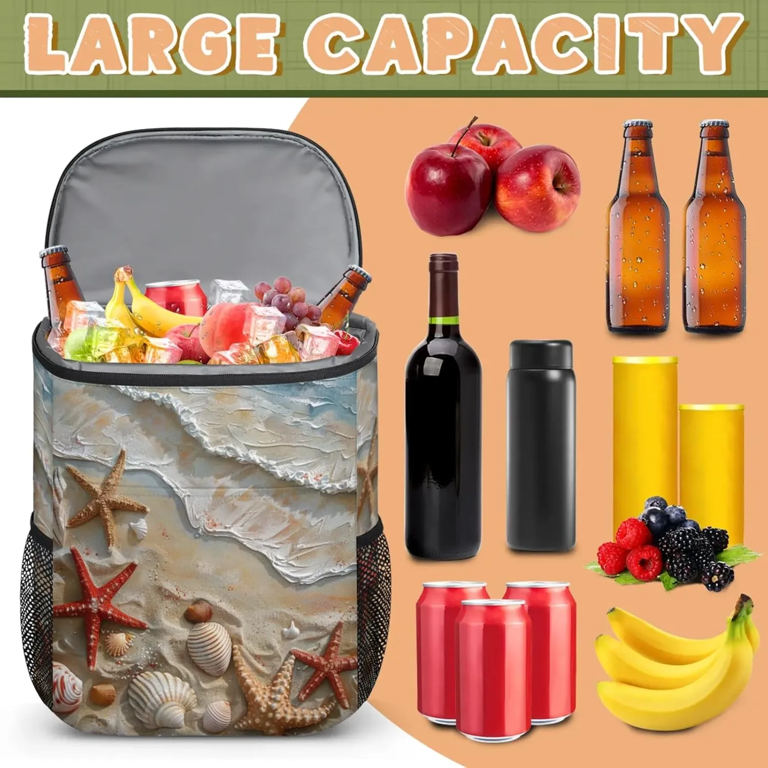 Large Waterproof Insulated Cooler Backpack, Leak Proof Backpack 30 Cans, Lightweight Cooler Bag for Camping