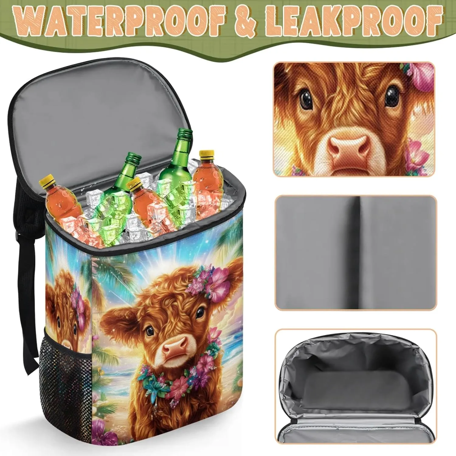 Large Waterproof Insulated Cooler Backpack, Leak Proof Cooler Backpack for Camping, Picnic Travel Outdoor