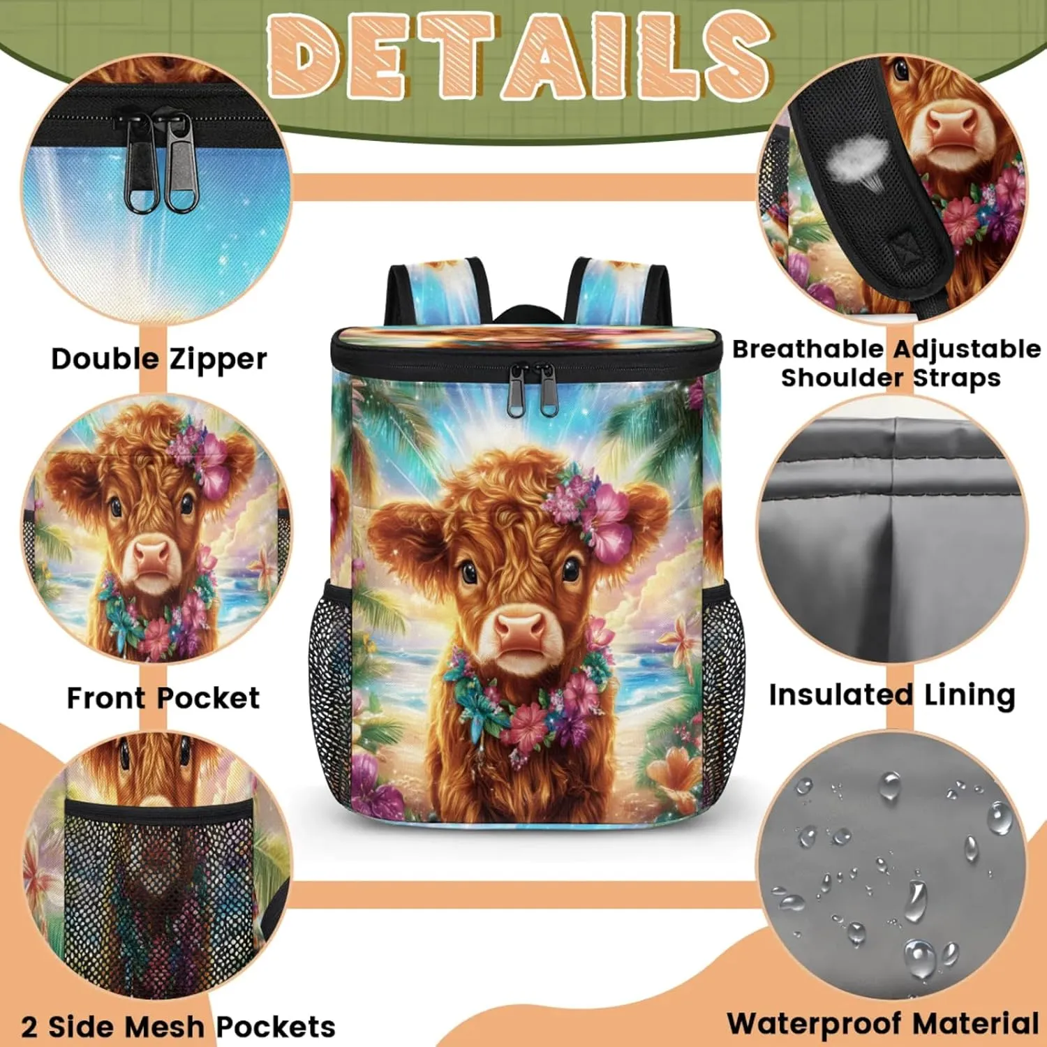 Large Waterproof Insulated Cooler Backpack, Leak Proof Cooler Backpack for Camping, Picnic Travel Outdoor