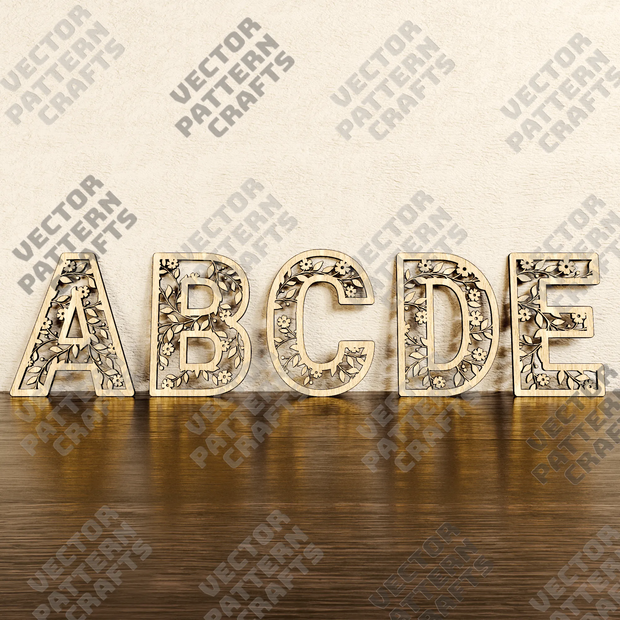 Laser cut flowers alphabet letters svg file