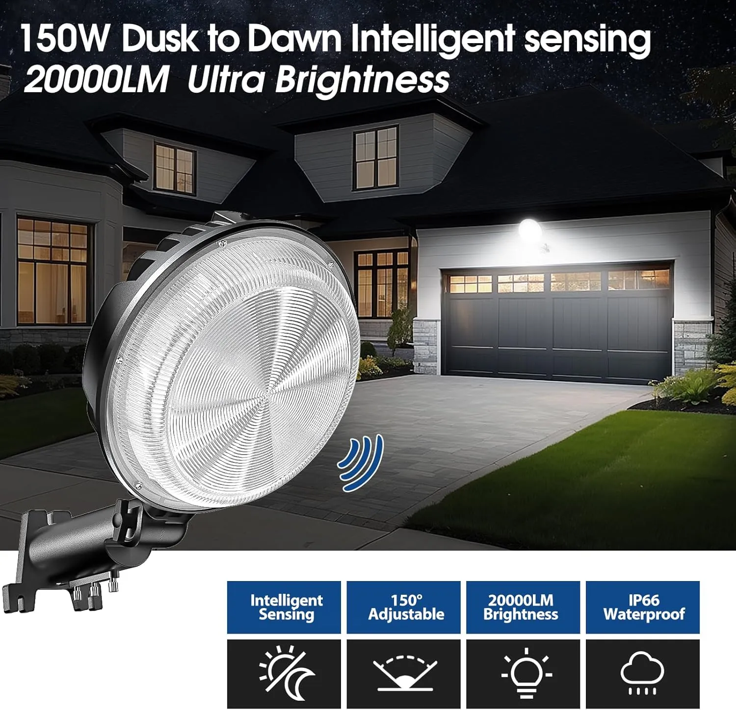 LED Barn Light, 150W 20000LM Dusk to Dawn Outdoor Lighting with Adjustable Angle Photocell, LED Yard Light 6500K Daylight IP66 Waterproof Outdoor Street Lights for Garage, Farm, Security