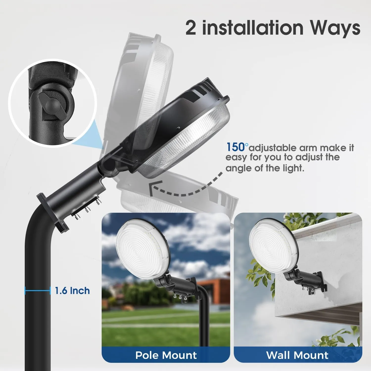 LED Barn Light, 150W 20000LM Dusk to Dawn Outdoor Lighting with Adjustable Angle Photocell, LED Yard Light 6500K Daylight IP66 Waterproof Outdoor Street Lights for Garage, Farm, Security