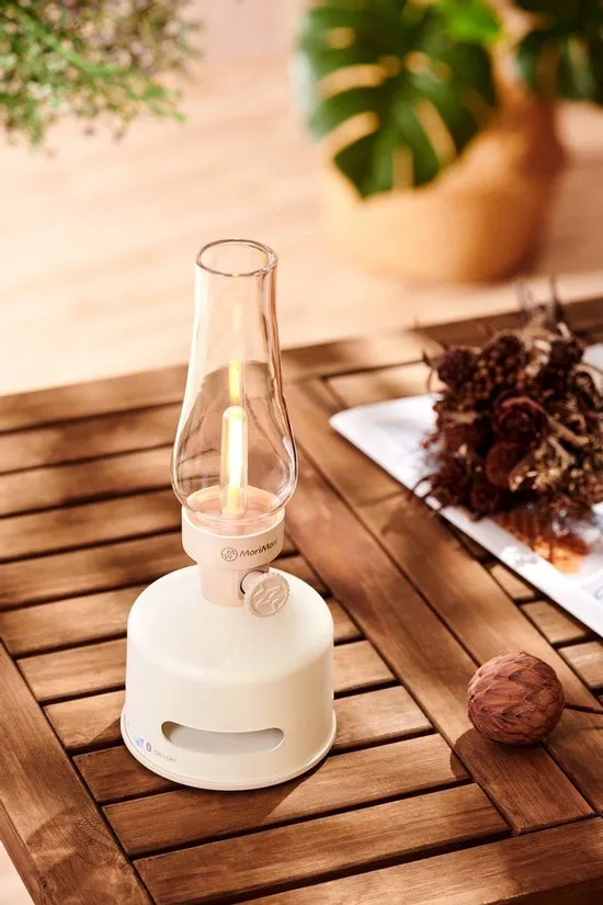 LED Lantern with Bluetooth Speaker - Beach House - Beige