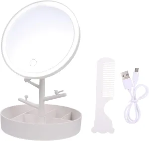 Led Makeup Mirror with Lights Full-Length Table Mirror with Storage Tray for Makeup