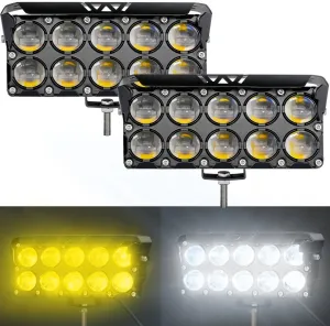 LED Motorcycle Spotlight Yellow/White Hi-Low Combo Beam Driving Fog Lights, 2Pcs 6.5Inch LED Offroad Pod Light, Dual Row External Work Auxiliary Lights for Trucks, Vehicles, ATVs, UTVs,Tractors