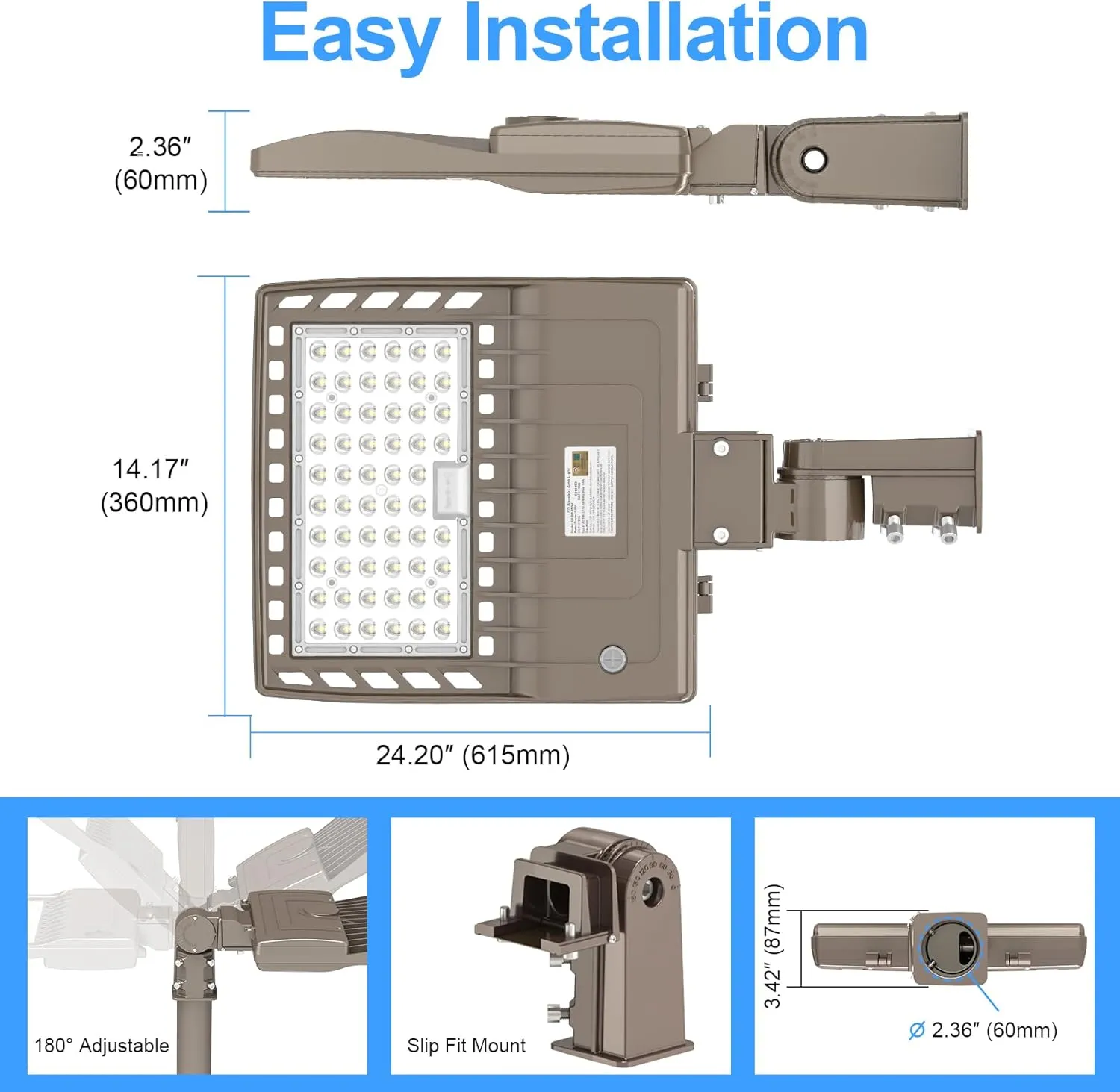 LED Parking Lot Lights 240W 33600LM LED Shoebox Pole Lights Fixture (800W HID/HPS Replacement) 5000K IP65 AC100-277V UL Listed Outdoor Area Street Security Lighting for Stadium Roadways