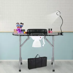 LEIBOU Professional 35''L Portable & Foldable Vented Beauty Manicure Table Nail Technician Desk Workstation Salon Spa with Magnifier USB LED Lamp,Fan dust Collector,Sponge,Carrying Bag (Black Flower)