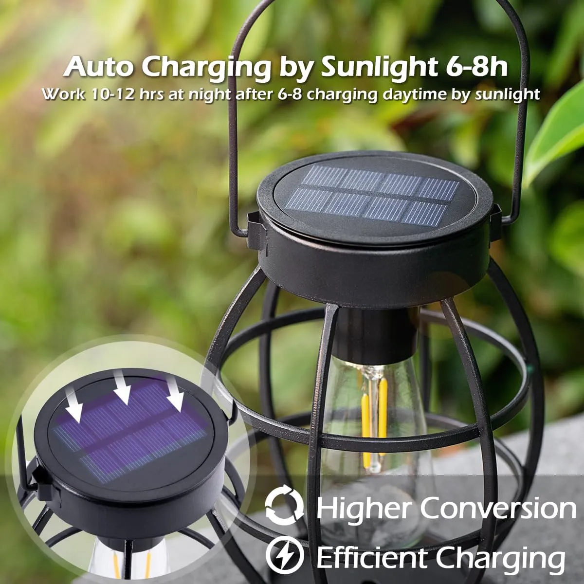 LeiDrail Solar Lantern Outdoor Hanging Waterproof Lights, Metal LED Lanterns Sun Powered Landscape Decor for Table Garden Yard Patio Pathway Porch 4 Pack