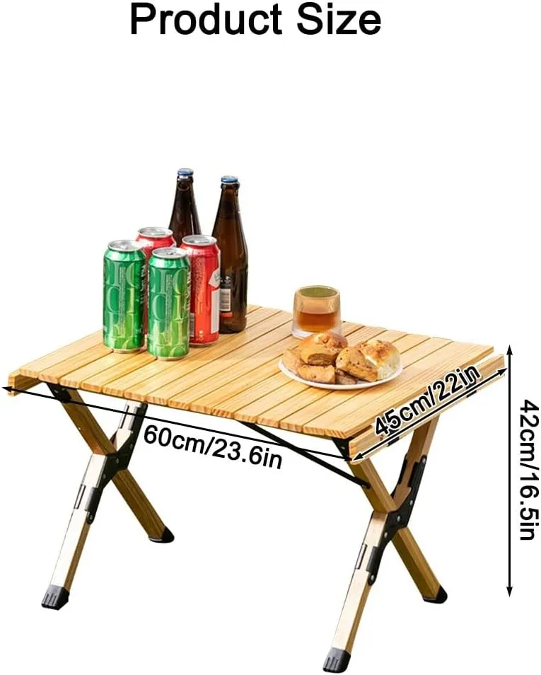 LEIYTFE Roll-up Desktop Outdoor Table Portable Camping Gear Folding Table,Small Garden Table for Party Holiday Picnic,BBQ, Patio,Wooden(60cm)