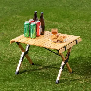LEIYTFE Roll-up Desktop Outdoor Table Portable Camping Gear Folding Table,Small Garden Table for Party Holiday Picnic,BBQ, Patio,Wooden(60cm)