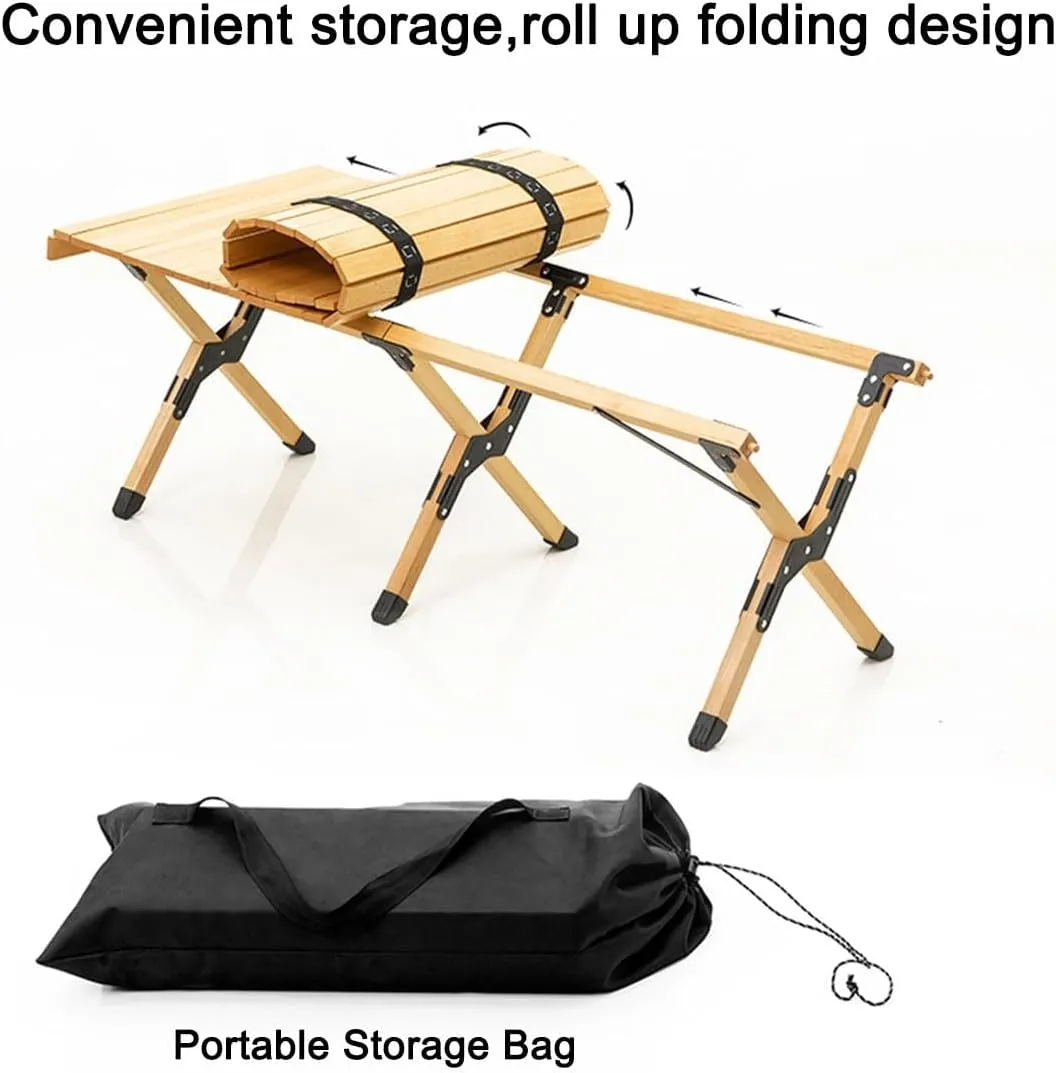 LEIYTFE Roll-up Desktop Outdoor Table Portable Camping Gear Folding Table,Small Garden Table for Party Holiday Picnic,BBQ, Patio,Wooden(60cm)
