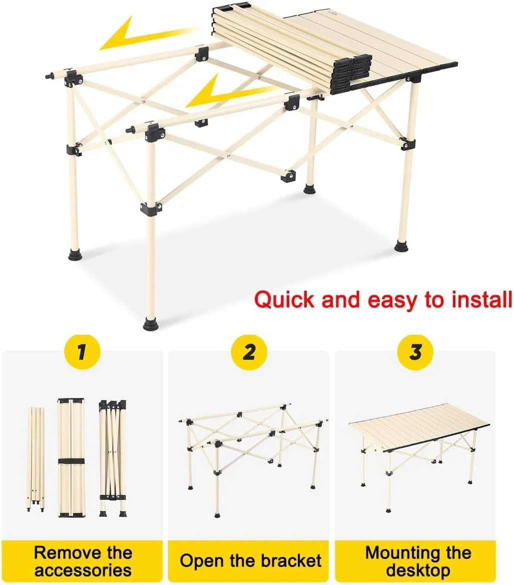 LEIYTFE Small Folding Table Sturdy Aluminum Camping Tables Lightweight Square with Carry Bag,2-4 People Roll Up Camp Table for Picnic, Backyards, BBQ(White,Table)
