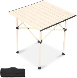 LEIYTFE Small Folding Table Sturdy Aluminum Camping Tables Lightweight Square with Carry Bag,2-4 People Roll Up Camp Table for Picnic, Backyards, BBQ(White,Table)