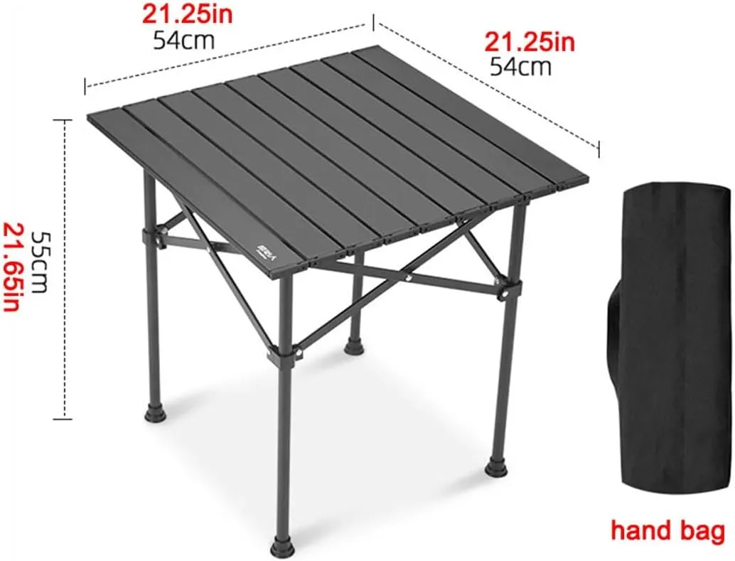 LEIYTFE Small Folding Table Sturdy Aluminum Camping Tables Lightweight Square with Carry Bag,2-4 People Roll Up Camp Table for Picnic, Backyards, BBQ(White,Table)
