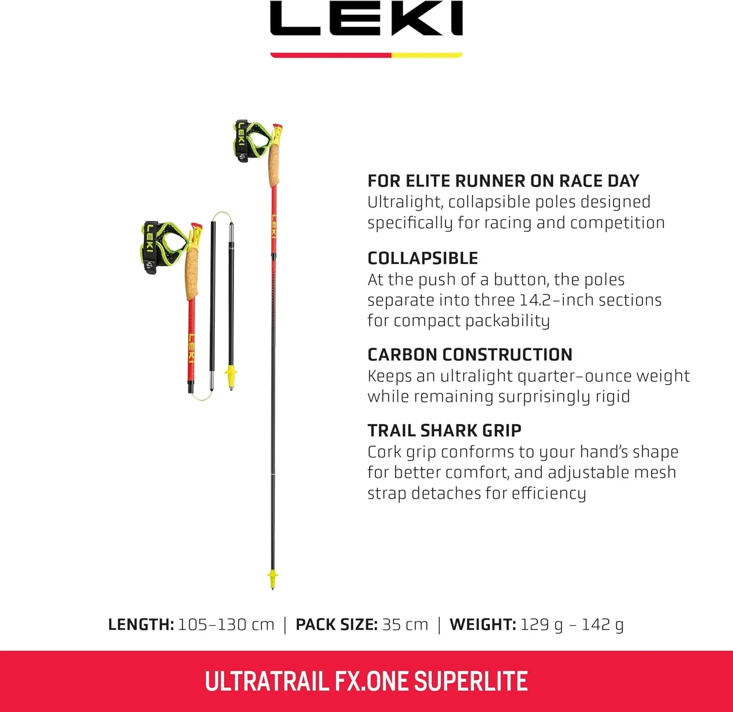 LEKI Ultratrail FX.One Superlite Carbon Collapsible Lightweight Trekking Poles for Hiking & Trail Running