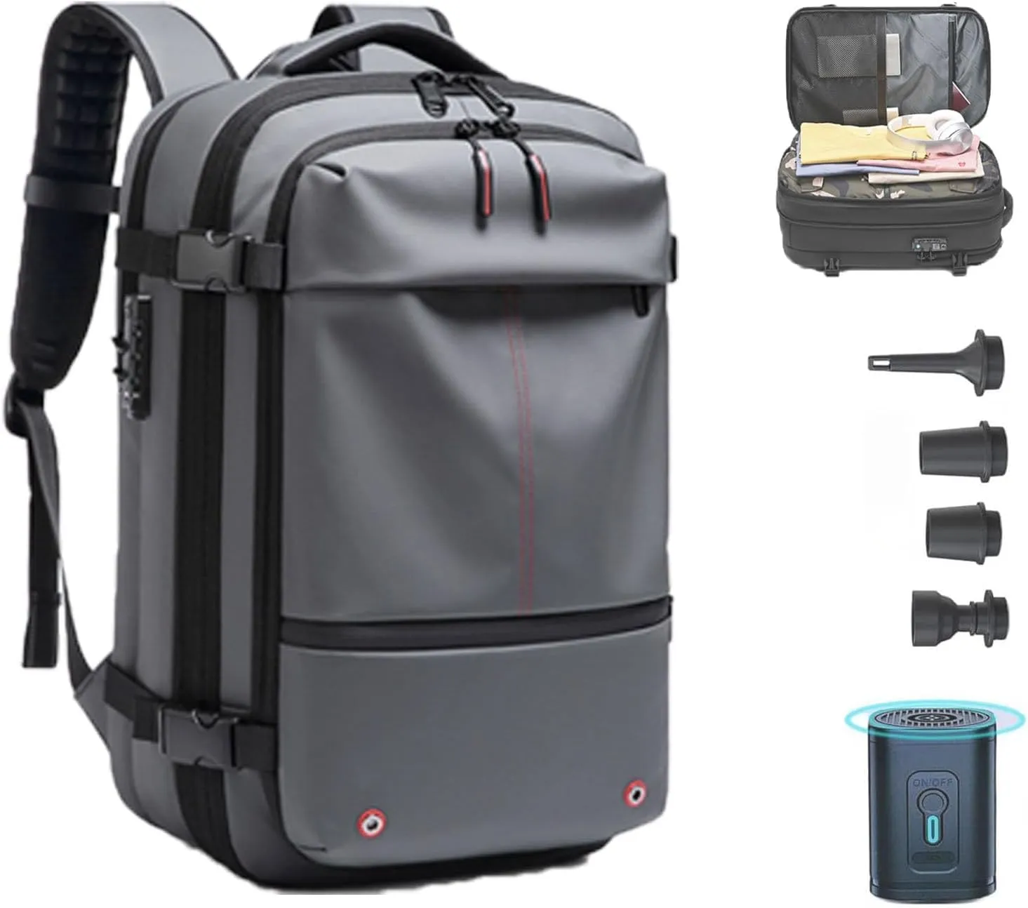 LELEBEAR Go Trend Mart Backpack, Vacpack Backpack Travel, 60L Expandable Travel Backpack Waterproof Vacuum Compression Bag (Gray   Vacuum Pump)