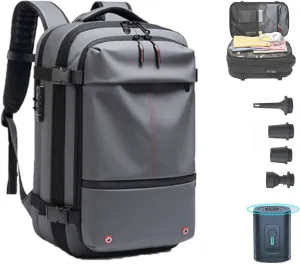 LELEBEAR Go Trend Mart Backpack, Vacpack Backpack Travel, 60L Expandable Travel Backpack Waterproof Vacuum Compression Bag (Gray   Vacuum Pump)