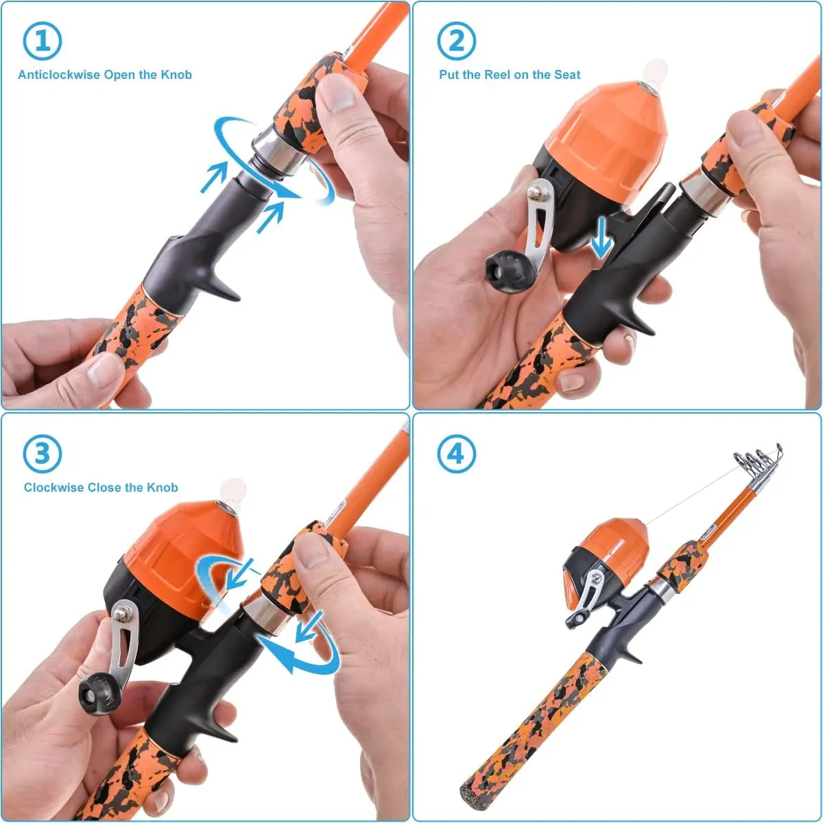 LEOFISHING Kids Fishing Pole Set with Full Starter Kits Portable Telescopic Fishing Rod and Spincast Reel with a Fishing Net and Bucket for Boys Girls and Youth