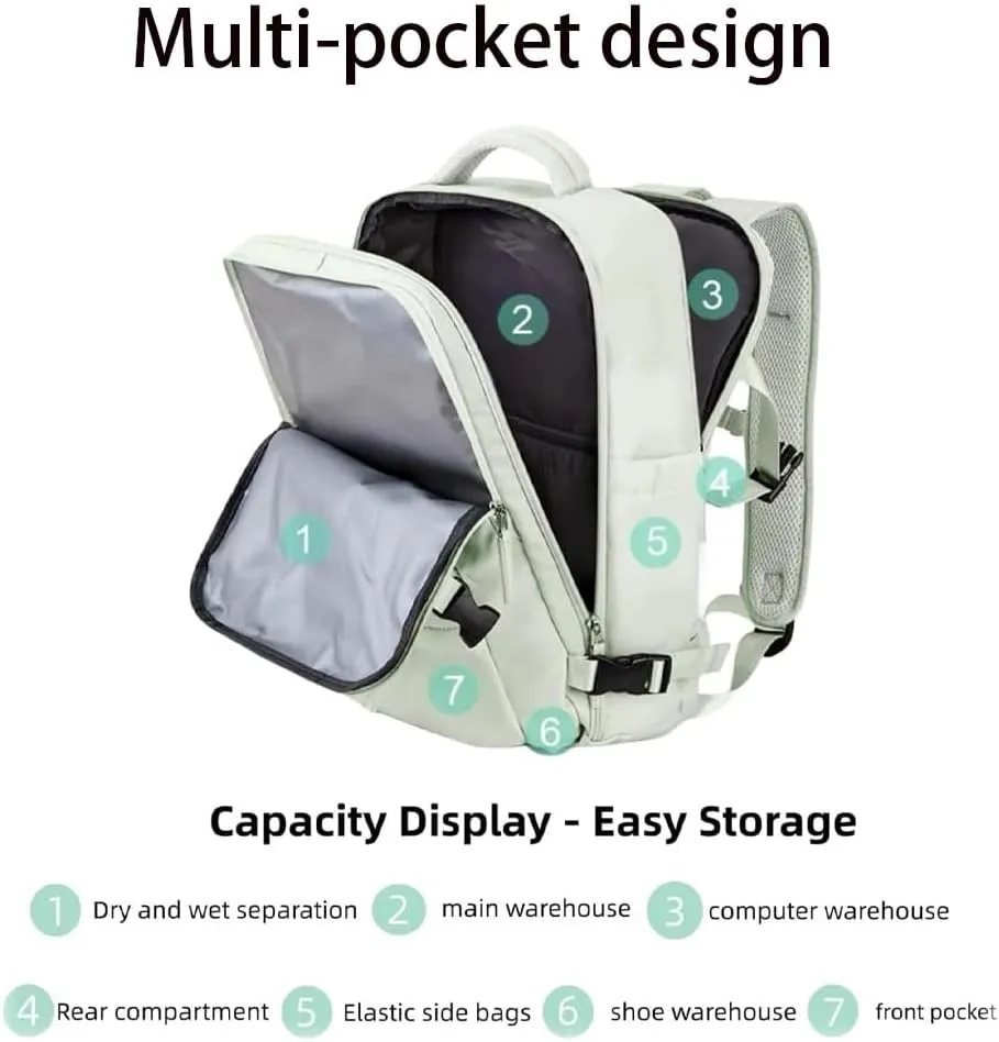 Levettevac Backpack, Levettevac Mochila, Expandable Large Capacity, with Separate Shoe Compartment (Beige)