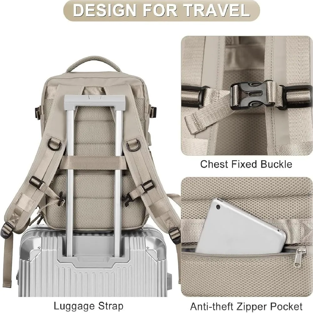 Levettevac Backpack, Levettevac Mochila, Expandable Large Capacity, with Separate Shoe Compartment (Beige)