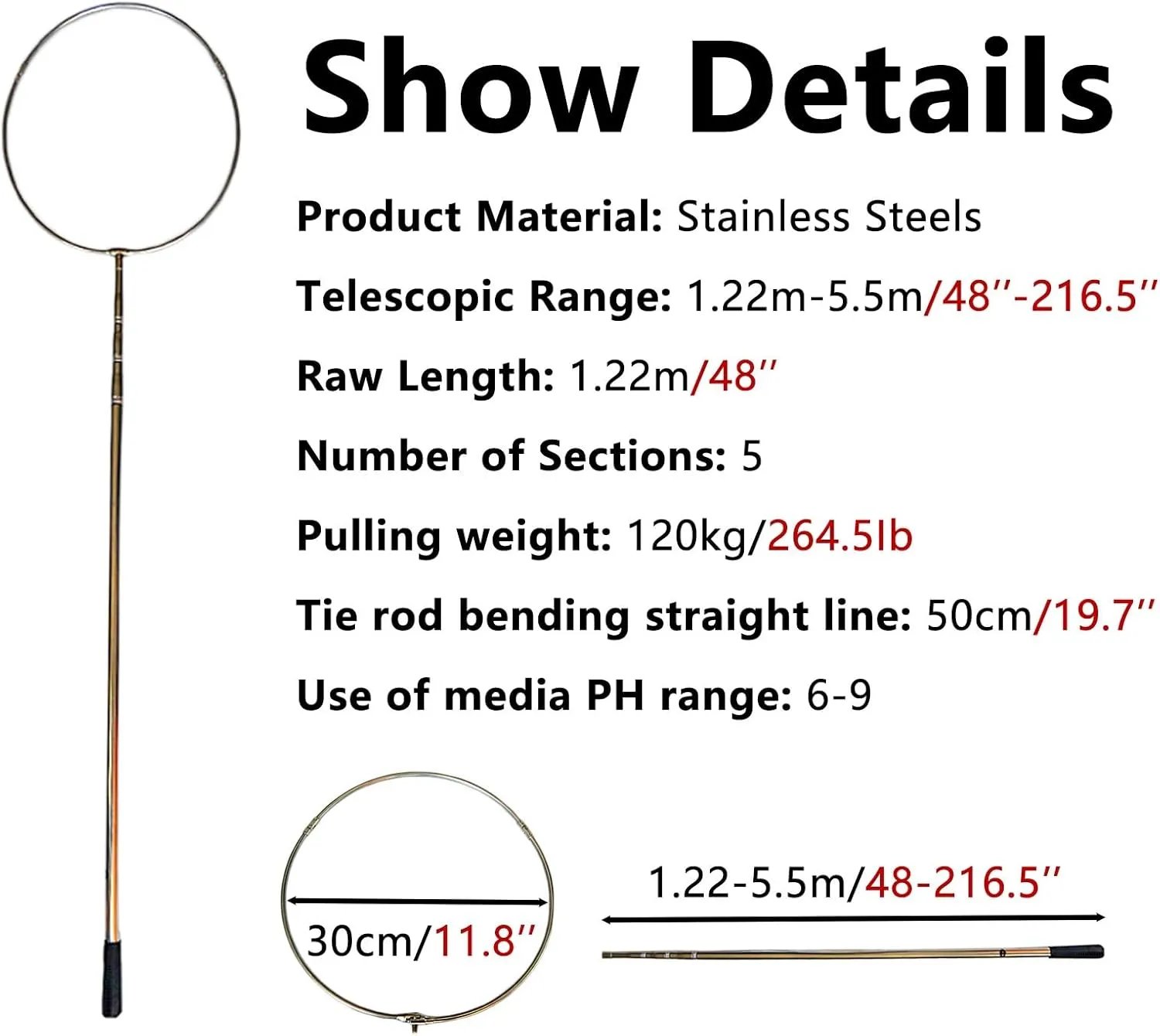 Lifesaving Pole Lightweight Saving Pole Tool with Adjustable Telescopic Pole, Safety Swimming Pool Salvage Rodsfor Water Parks, Special Rescue Pole for Emergency Life Saving(Life hook 5.5m/216.5in tel