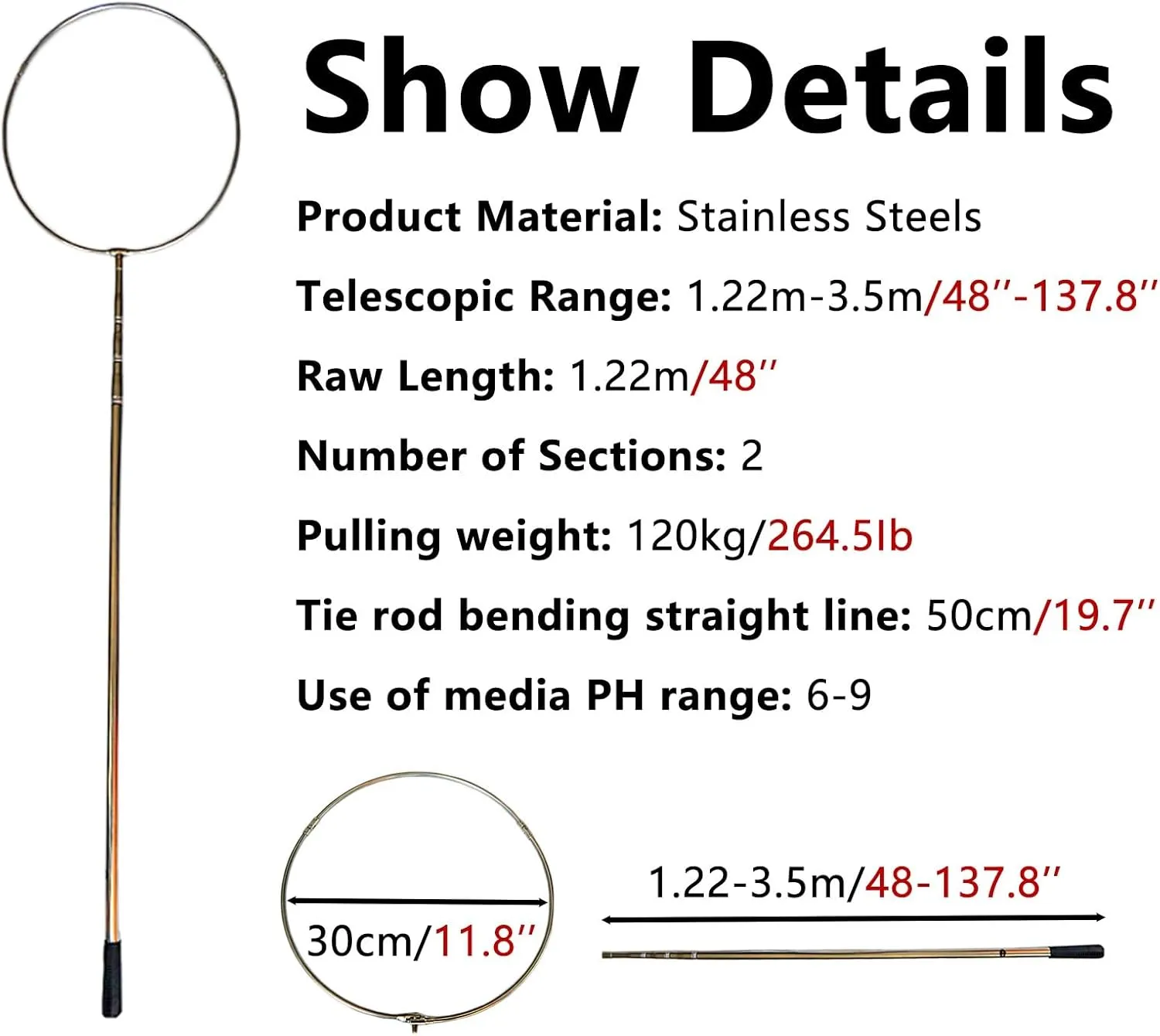 Lifesaving Pole Rescue Pole Professional Swimming Pool Safety Hook, Extended Marine Emergency Salvage Rods for Water Parks, Multi-use Rescue Pole for Drowning Swimmers(Life Hook 3.5m/138in t