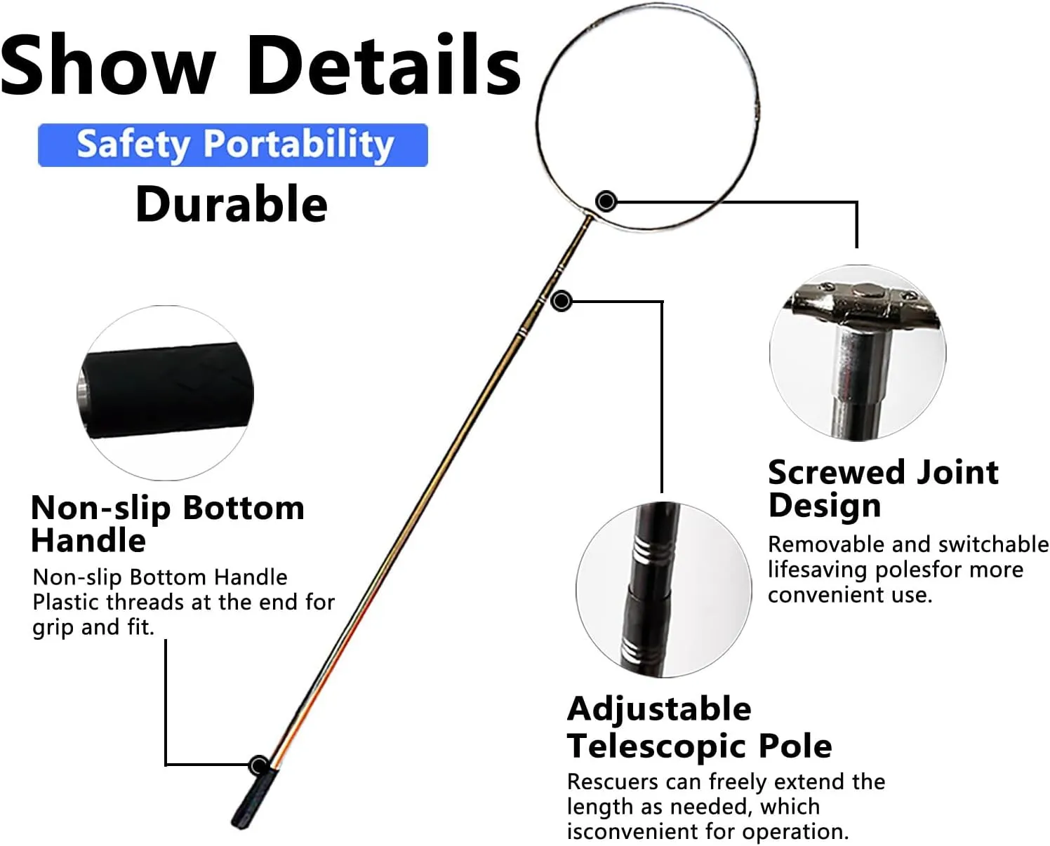 Lifesaving Pole Rescue Pole Professional Swimming Pool Safety Hook, Extended Marine Emergency Salvage Rods for Water Parks, Multi-use Rescue Pole for Drowning Swimmers(Life Hook 4.5m/177in t