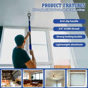 Light Bulb Changer Extension Pole 20FT [26ft Reach] - Light Bulb Changer for High Ceilings with Pole with Baskets and Suction Cup for High Ceilings and Recessed Lights