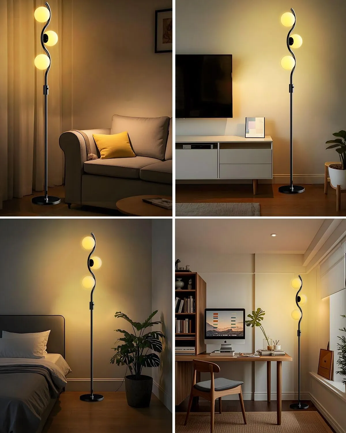 Lightdot 60IN 3-Globe Dimmable Black Floor Lamp Mid Century Standing Lamps with 3Pcs 3000K Warm White G9 Bulbs Stepless Brightness Adjustable Modern Tall Lamp Stable Base for Bedroom Office