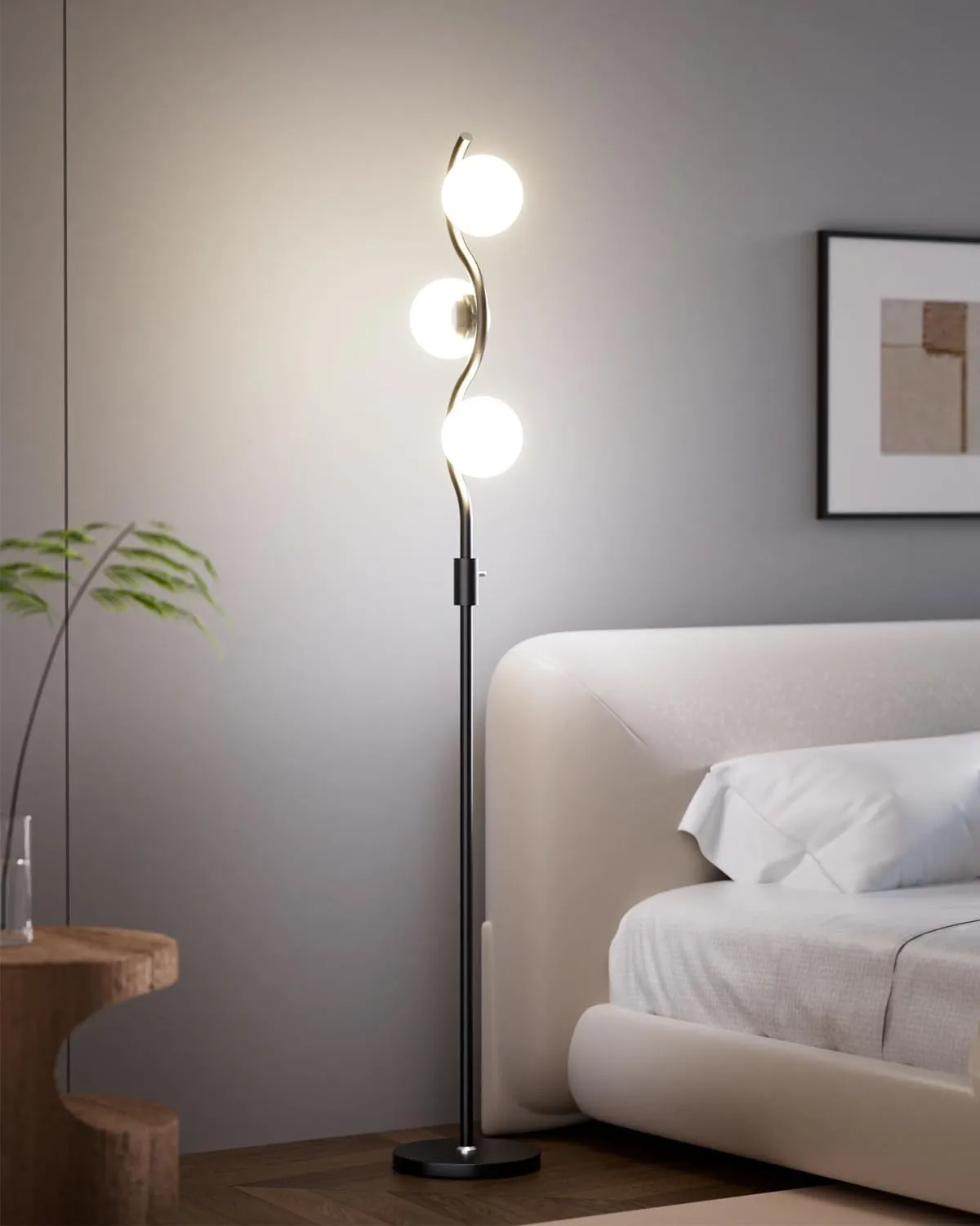 Lightdot 60IN 3-Globe Dimmable Black Floor Lamp Mid Century Standing Lamps with 3Pcs 3000K Warm White G9 Bulbs Stepless Brightness Adjustable Modern Tall Lamp Stable Base for Bedroom Office