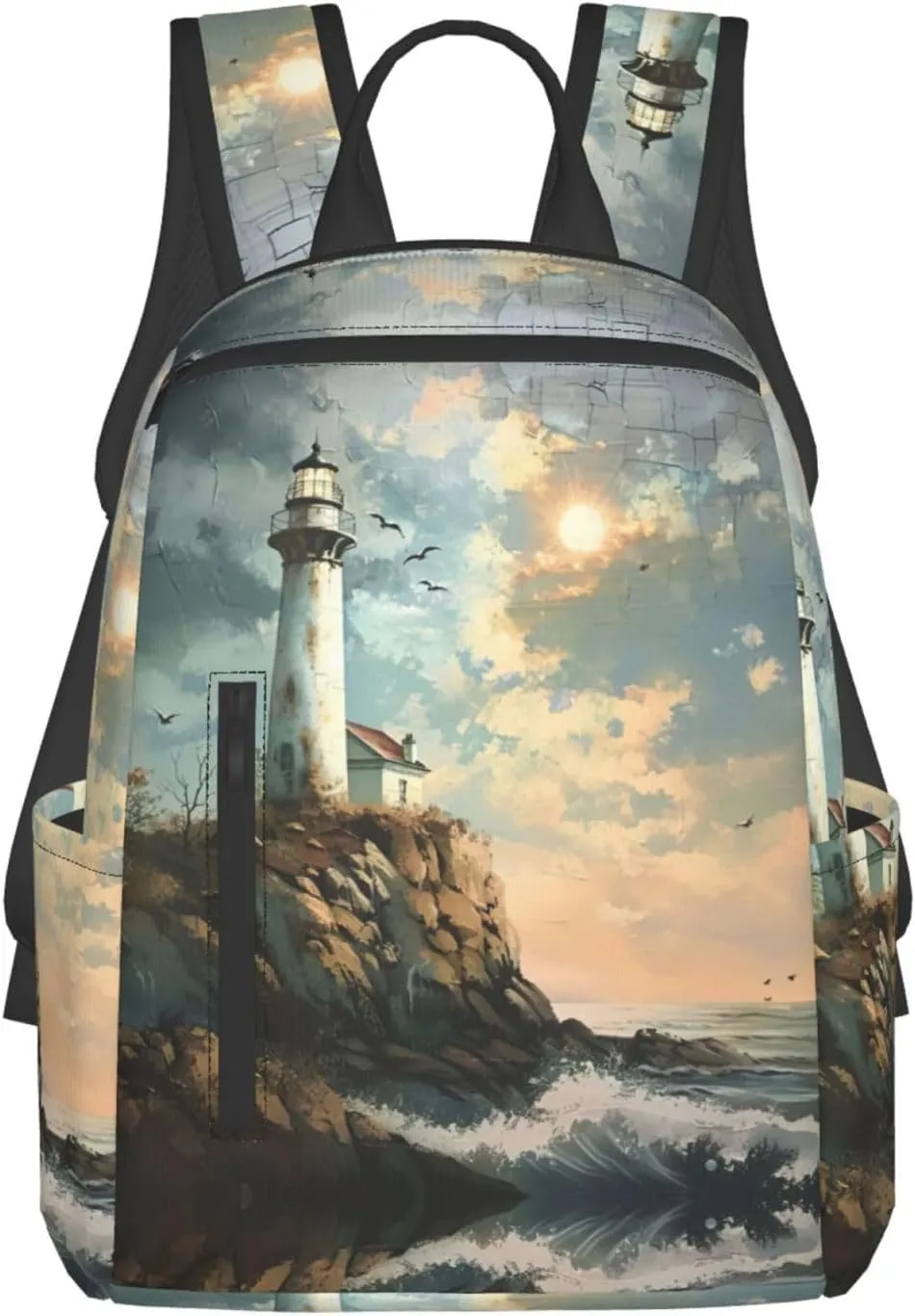 Lighthouse Backdrop Print Lightweight Hiking Backpack Travel Bags Casual Daypacks Unisex Polyester backpacks