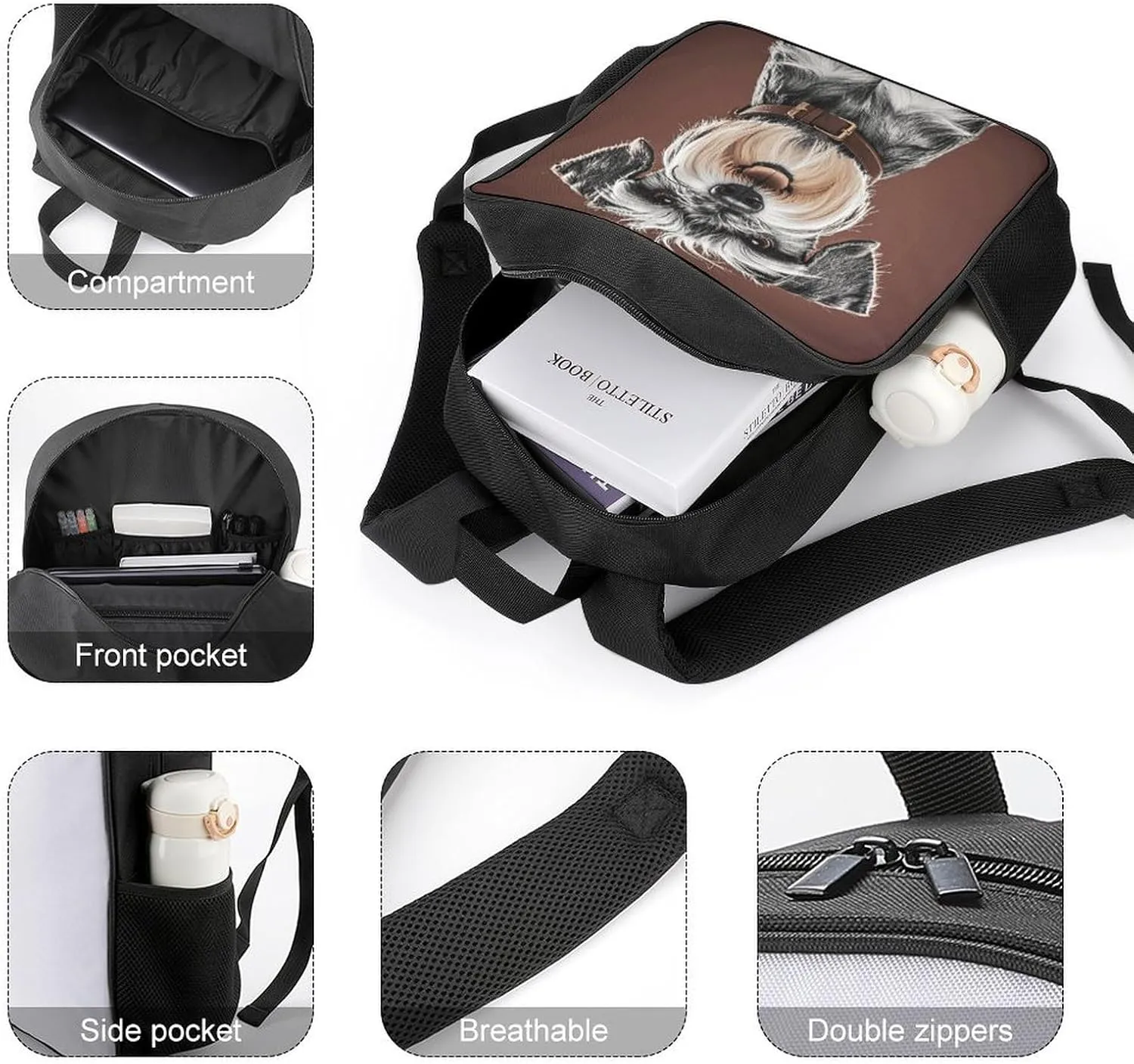 Lightweight Backpacks Cute Travel Bag Durable Adorable Schnauzer Printing Small Travel Backpack For Women & Men