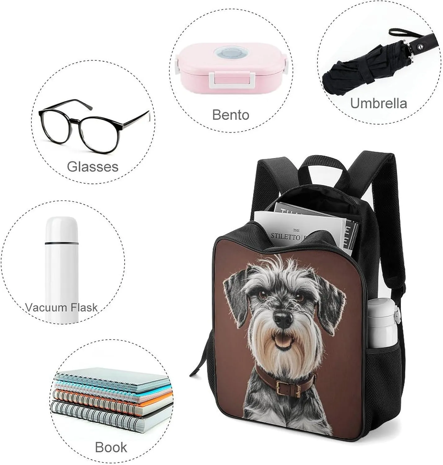 Lightweight Backpacks Cute Travel Bag Durable Adorable Schnauzer Printing Small Travel Backpack For Women & Men