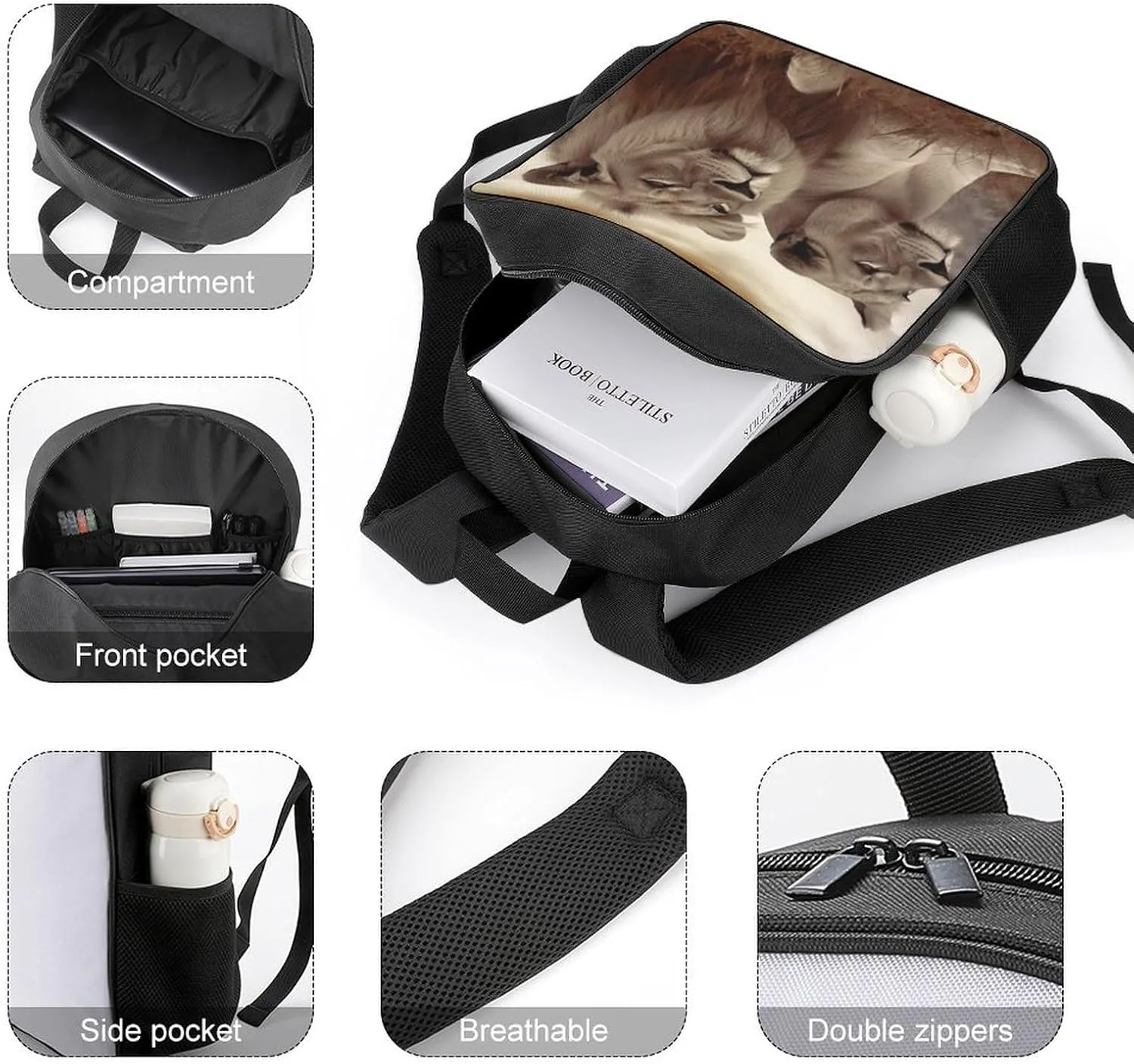 Lightweight Backpacks Cute Travel Bag Durable African Lioness Printing Small Travel Backpack For Women & Men