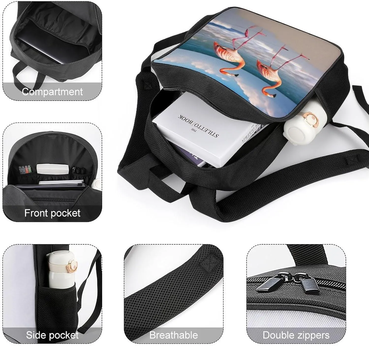 Lightweight Backpacks Cute Travel Bag Durable Bird Pink Printing Small Travel Backpack For Women & Men