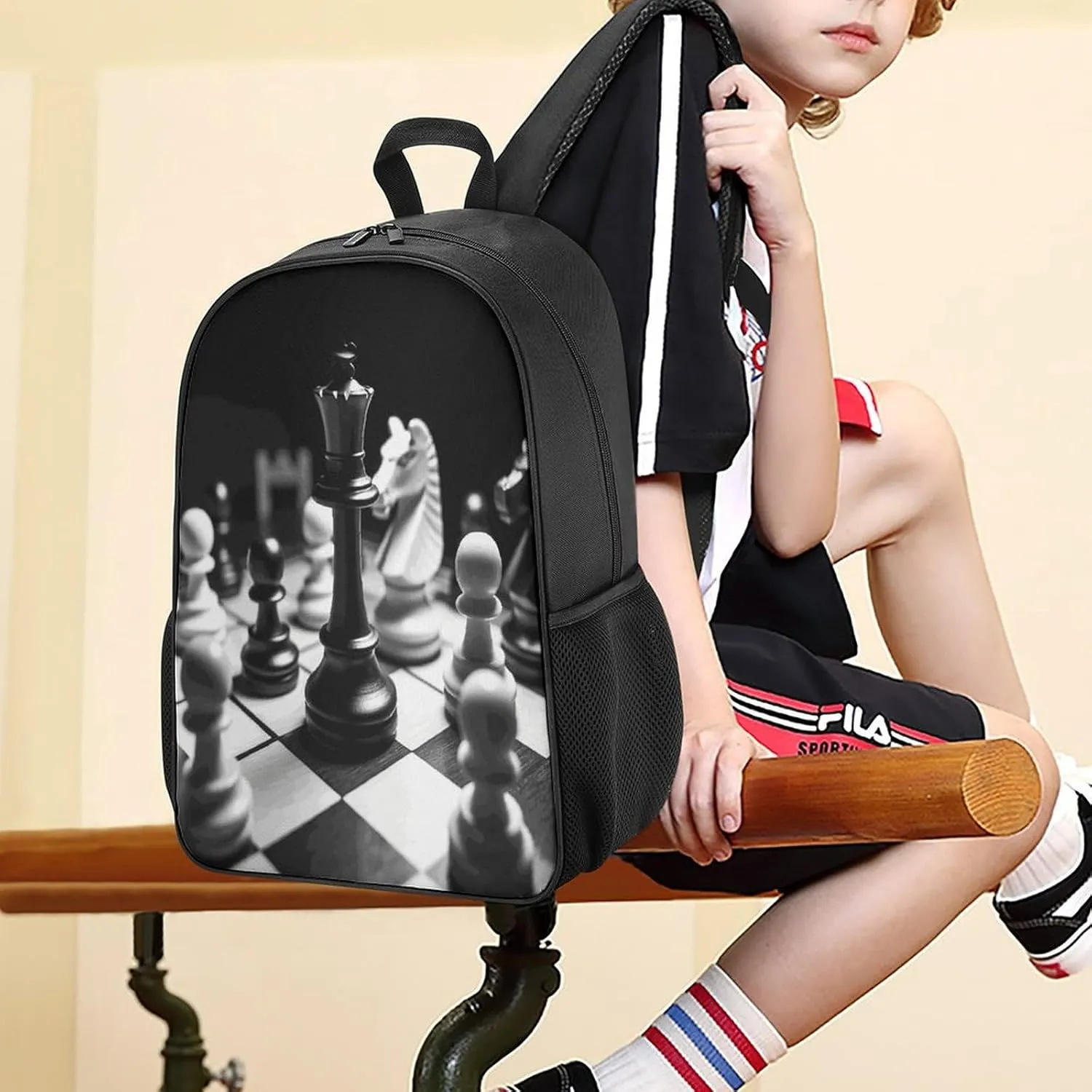 Lightweight Backpacks Cute Travel Bag Durable Black And White Chess Printing Small Travel Backpack For Women & Men