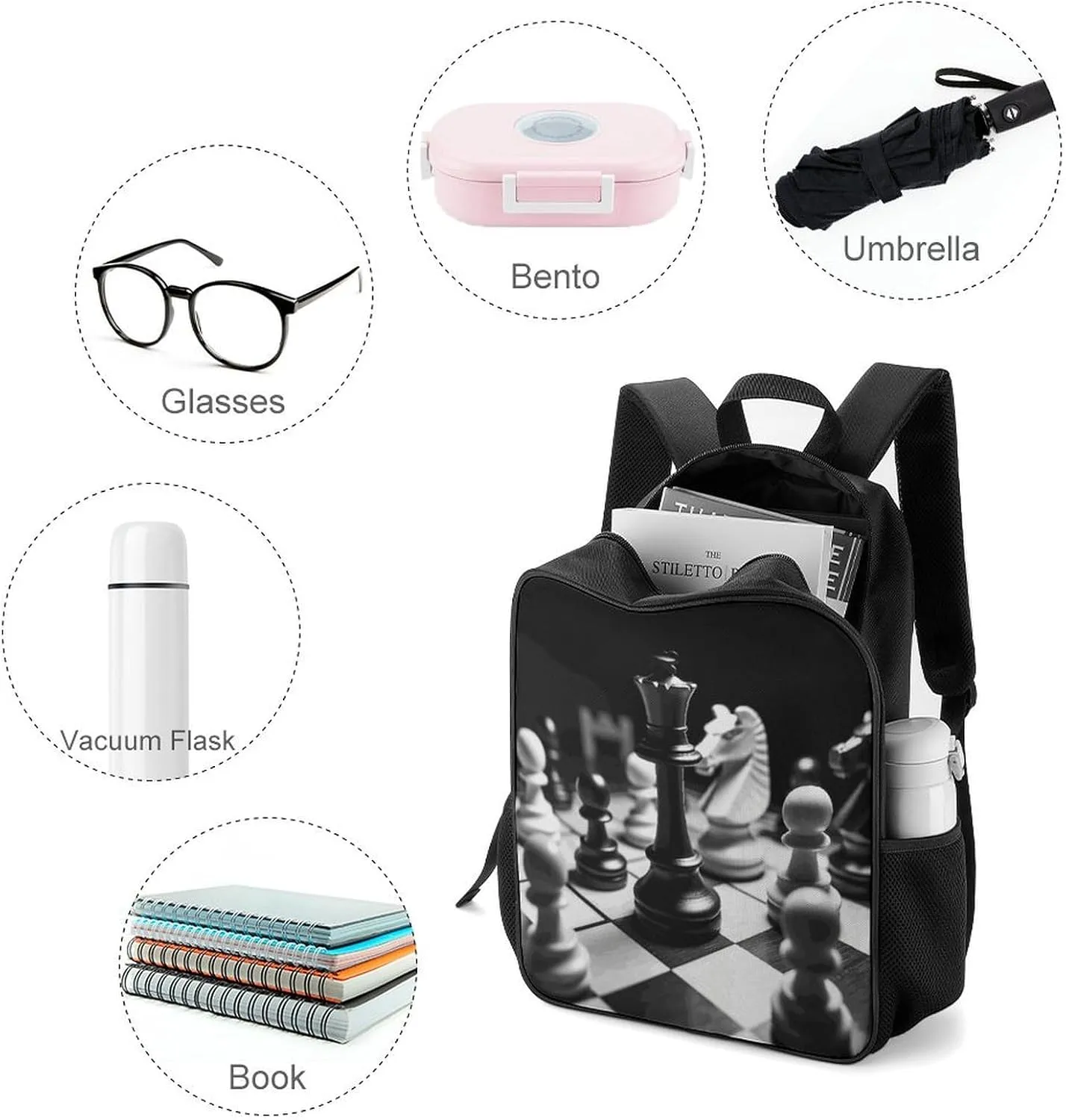 Lightweight Backpacks Cute Travel Bag Durable Black And White Chess Printing Small Travel Backpack For Women & Men