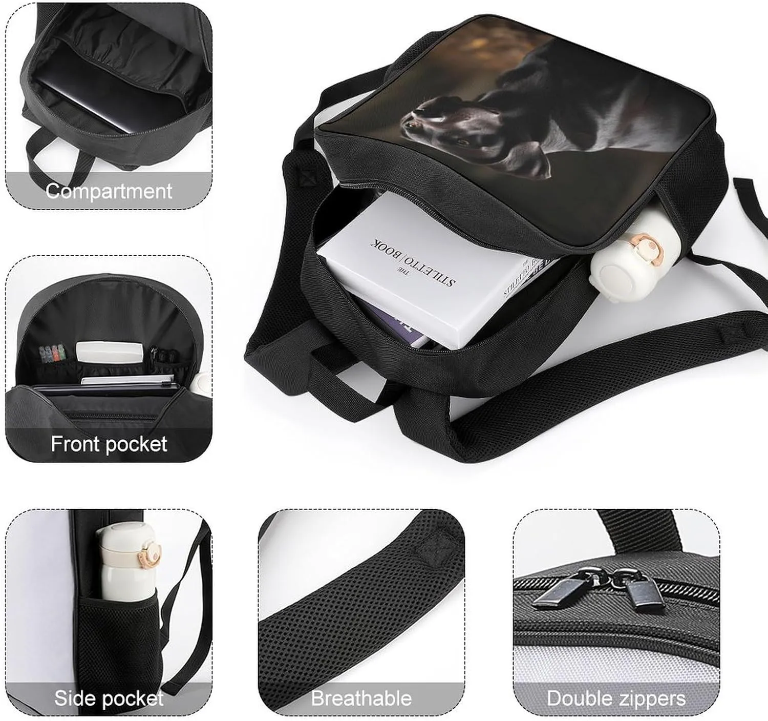 Lightweight Backpacks Cute Travel Bag Durable Black Labrador Printing Small Travel Backpack For Women & Men