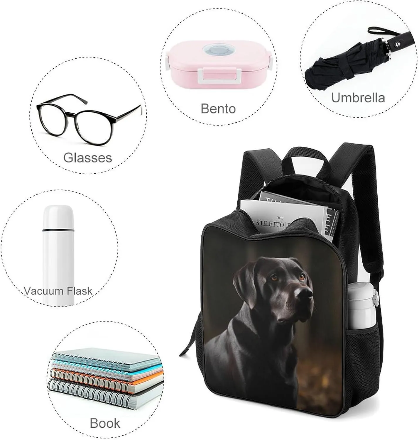 Lightweight Backpacks Cute Travel Bag Durable Black Labrador Printing Small Travel Backpack For Women & Men