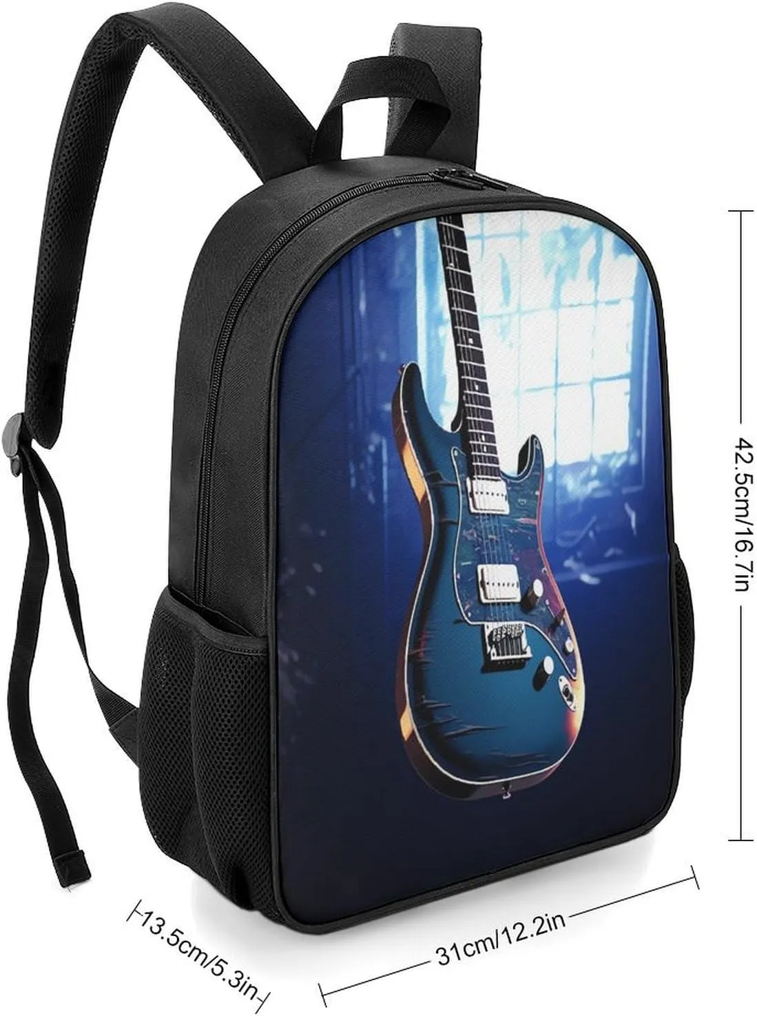 Lightweight Backpacks Cute Travel Bag Durable Blue Guitar Printing Small Travel Backpack For Women & Men