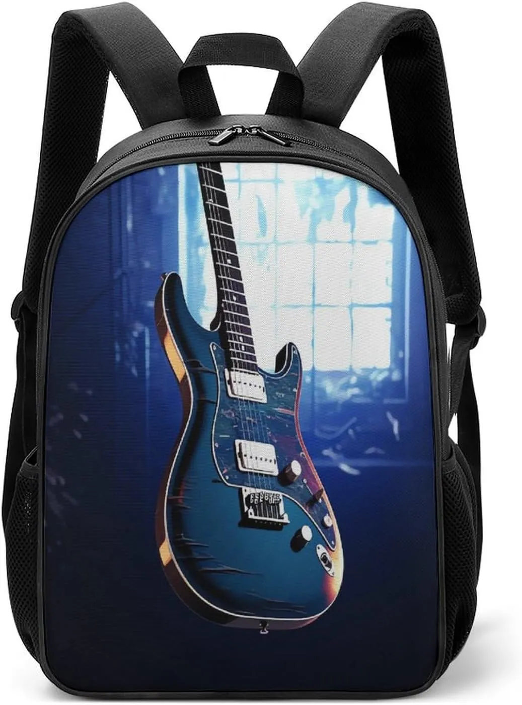 Lightweight Backpacks Cute Travel Bag Durable Blue Guitar Printing Small Travel Backpack For Women & Men