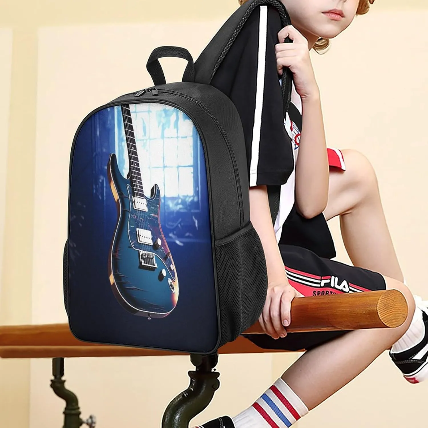 Lightweight Backpacks Cute Travel Bag Durable Blue Guitar Printing Small Travel Backpack For Women & Men