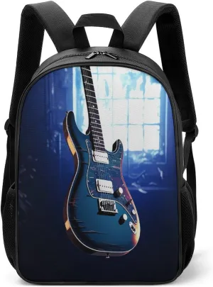 Lightweight Backpacks Cute Travel Bag Durable Blue Guitar Printing Small Travel Backpack For Women & Men