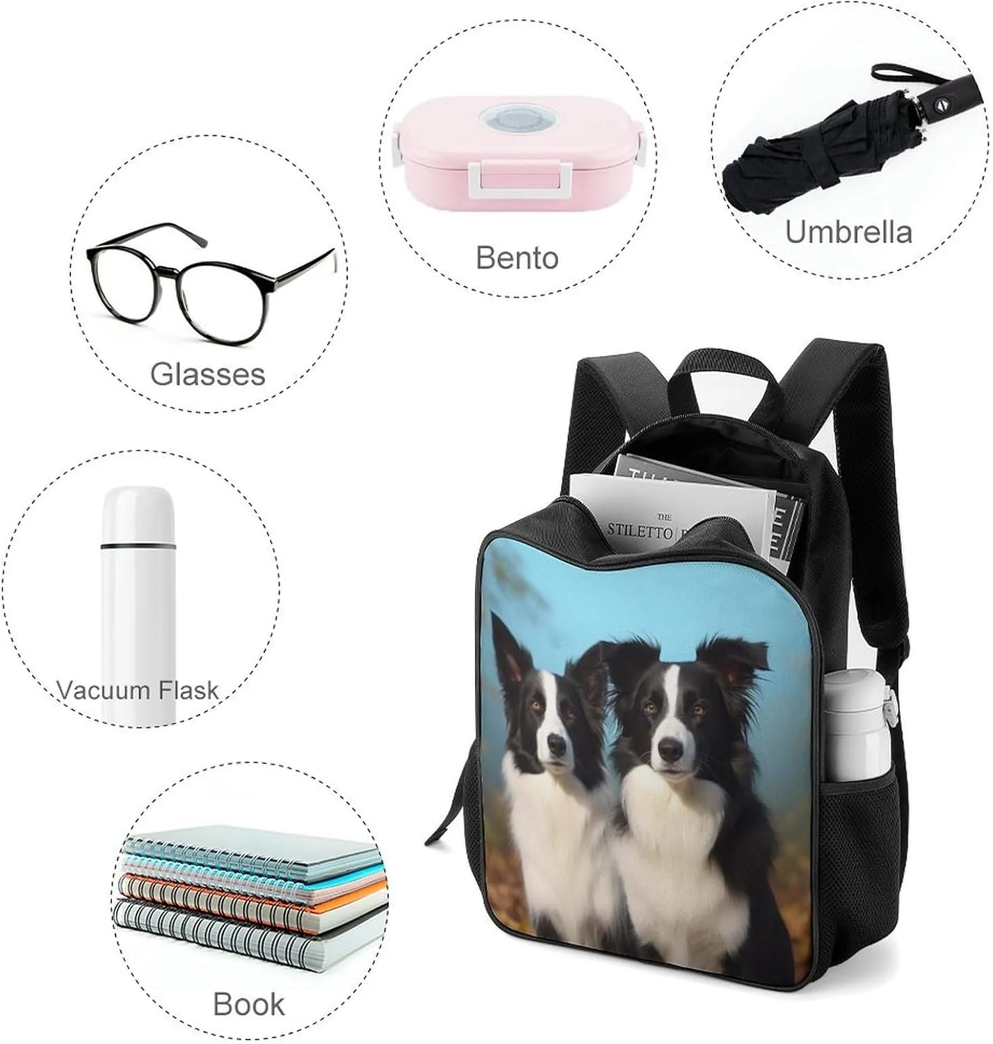 Lightweight Backpacks Cute Travel Bag Durable Border Collie Printing Small Travel Backpack For Women & Men