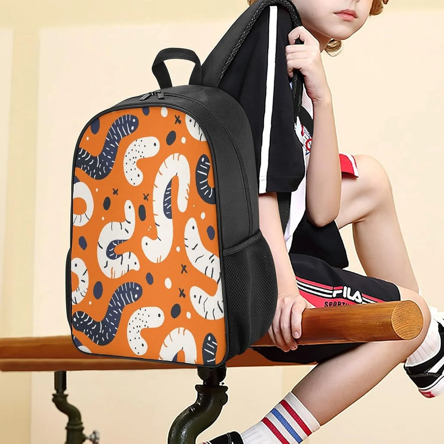 Lightweight Backpacks Cute Travel Bag Durable Cartoon White Worm Printing Small Travel Backpack For Women & Men