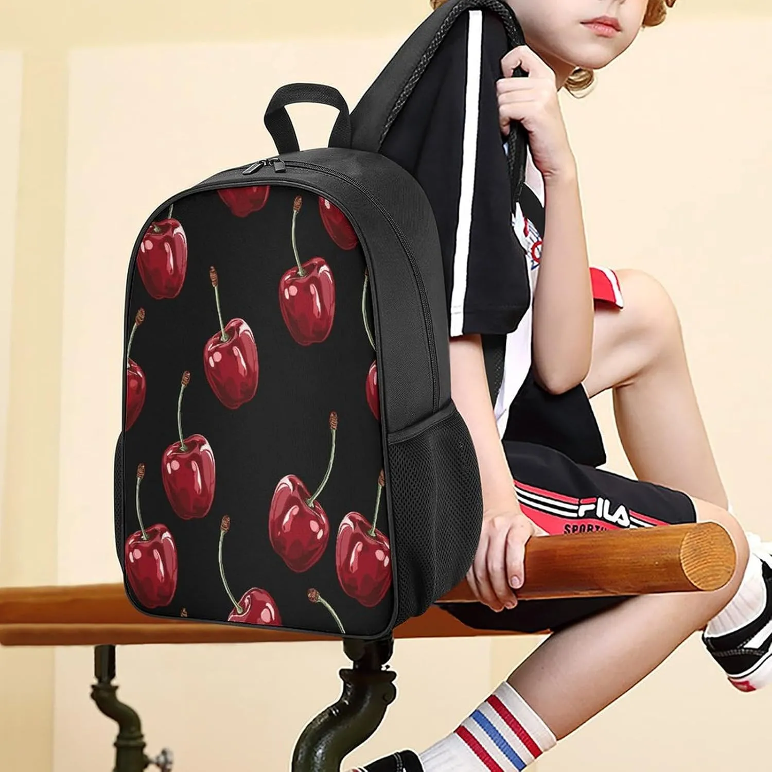 Lightweight Backpacks Cute Travel Bag Durable Cherry Cartoon Pattern Printing Small Travel Backpack For Women & Men