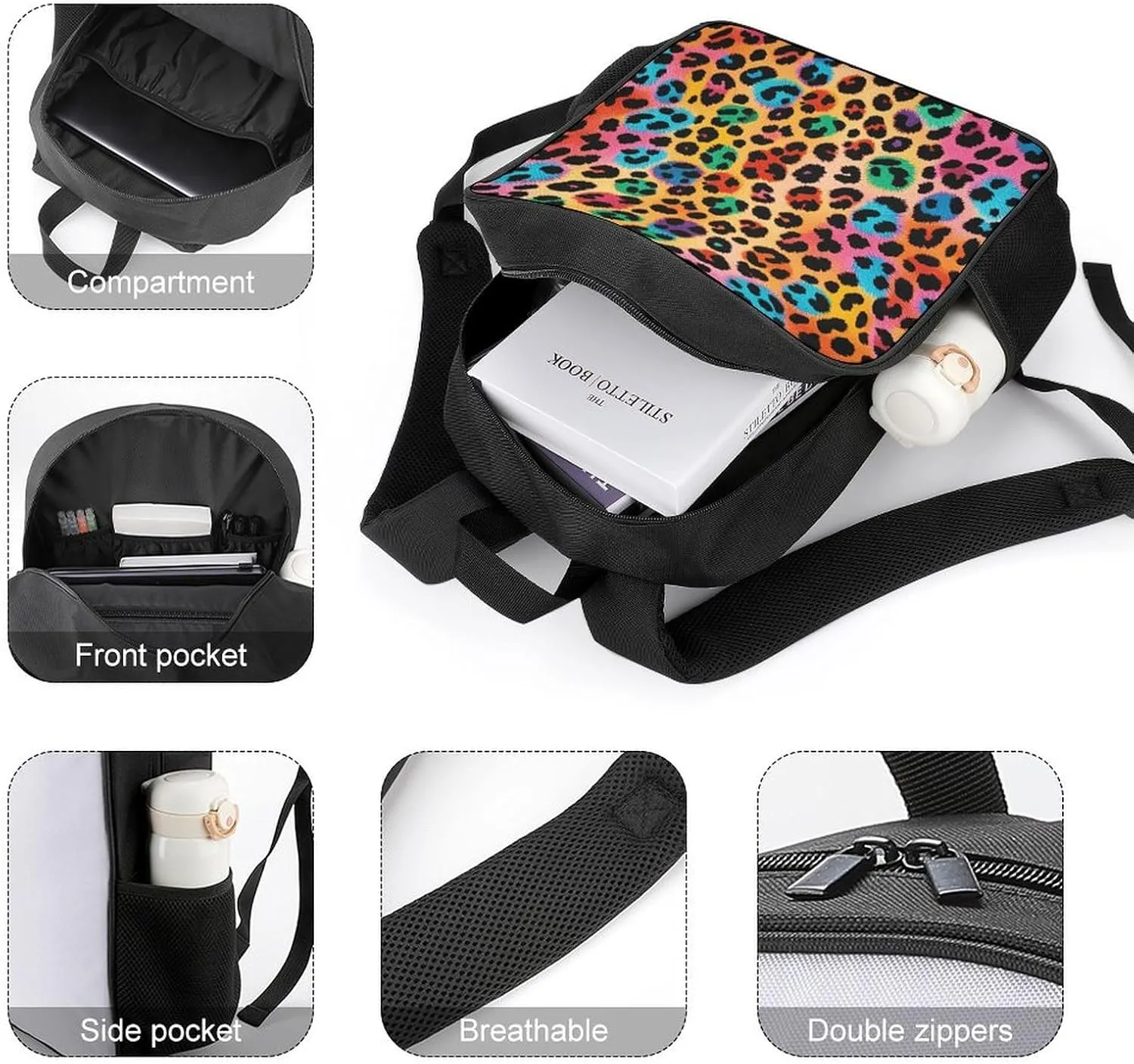 Lightweight Backpacks Cute Travel Bag Durable Colorful Leopard Printing Small Travel Backpack For Women & Men
